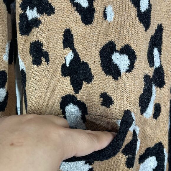 Chicos Cardigan Women XL Long Sleeve Chunky Cheetah Long Sweater Duster Cozy - Picture 6 of 12